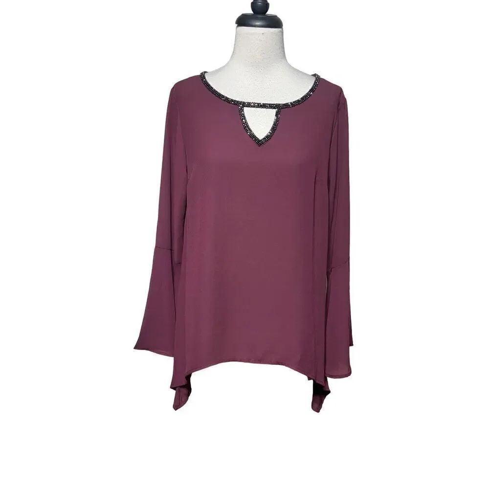 Juicy Couture Chiffon Trumpet Sleeve Embellished Blouse Size M